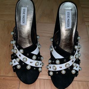 Steve Madden Black and white pearl mules Sz 9